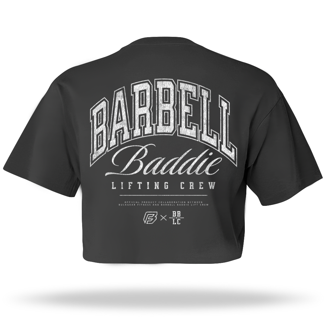 "BARBELL BADDIE" Crop Top (CARBON)