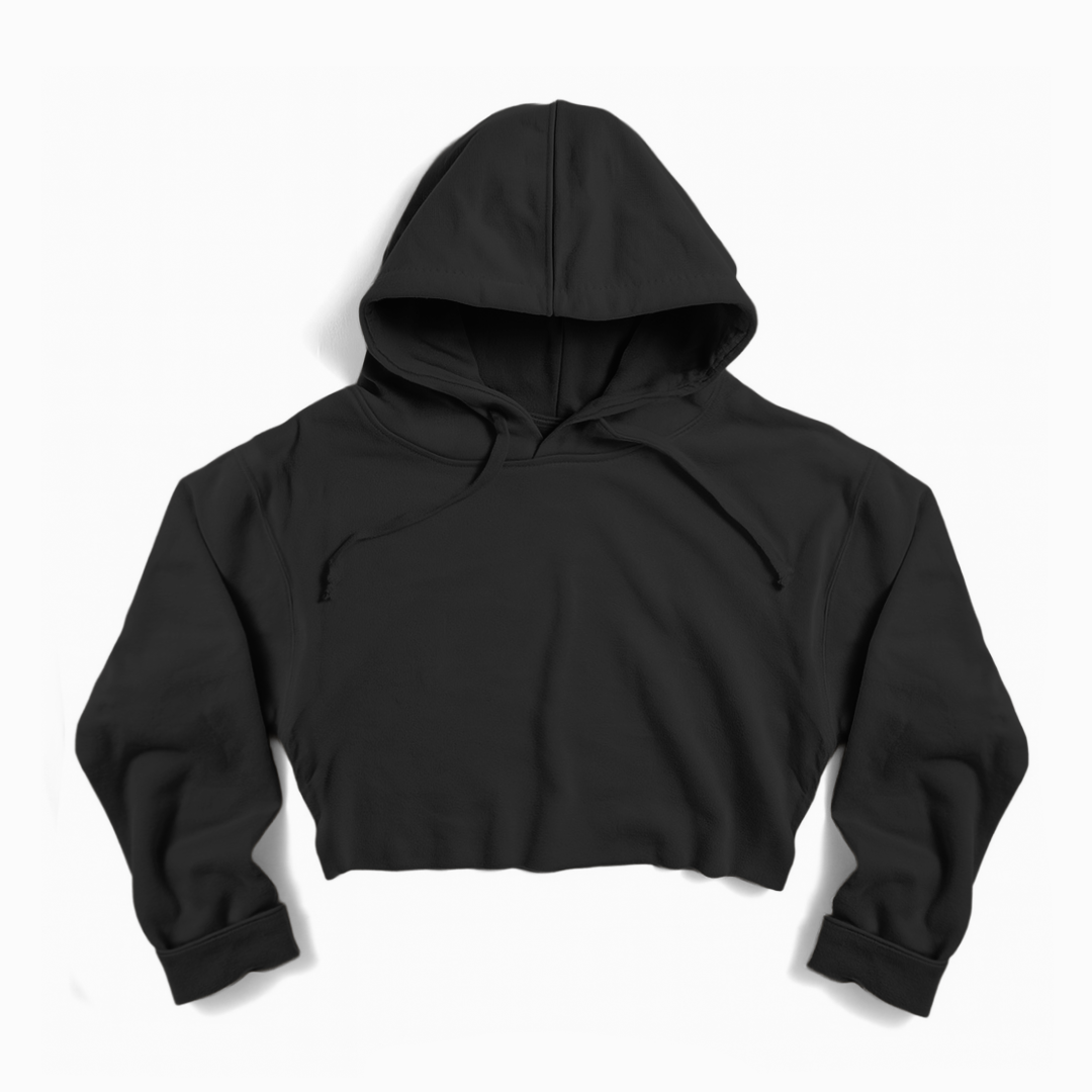 "ESSENTIALS" Crop Hoodie (BLACK)