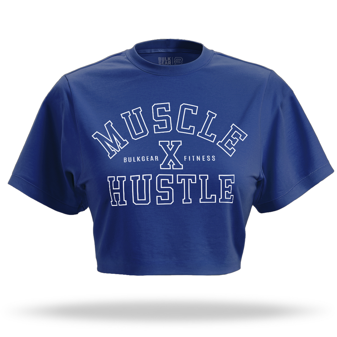 "MUSCLE X HUSTLE" Crop Top (COOL BLUE)