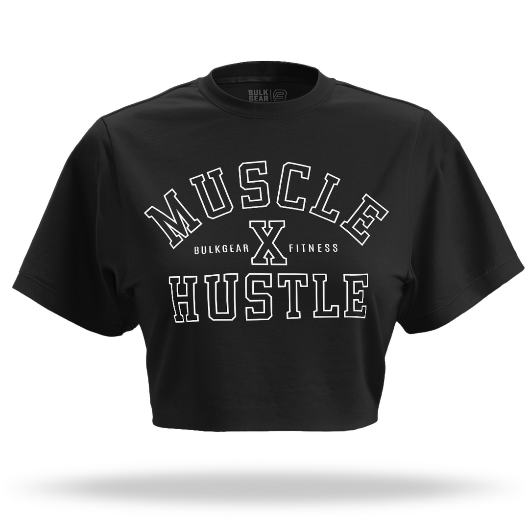 "MUSCLE X HUSTLE" Crop Top (BLACK)