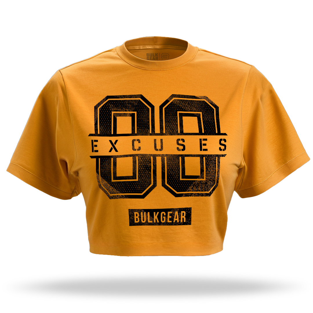 "00 EXCUSES" Raw Edge Crop (GOLD)