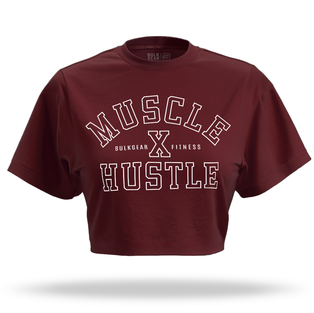 "MUSCLE X HUSTLE" Crop Top (BURGUNDY)