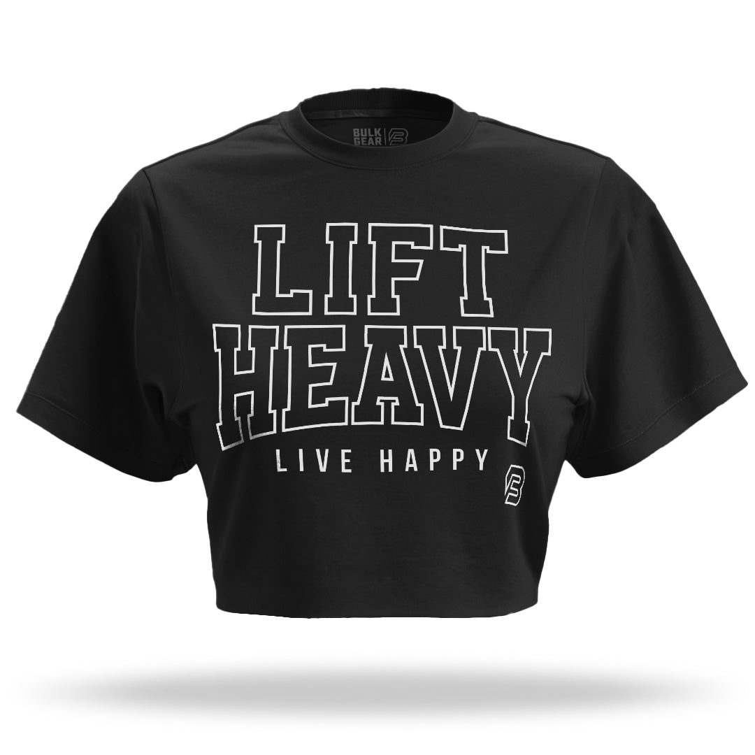"LIFT HEAVY LIVE HAPPY" CROP (BLACK)