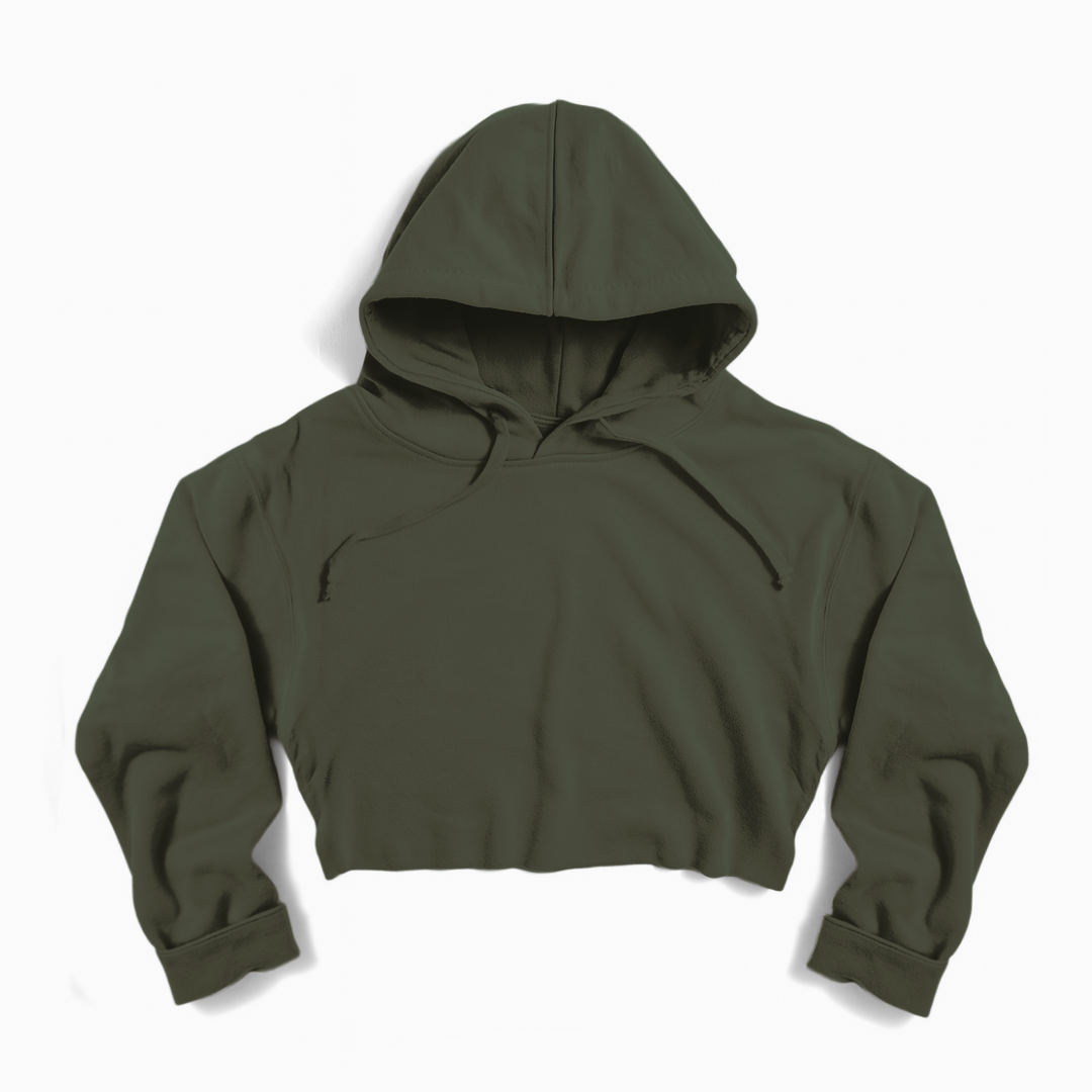 "ESSENTIALS" Crop Hoodie (MILITARY)
