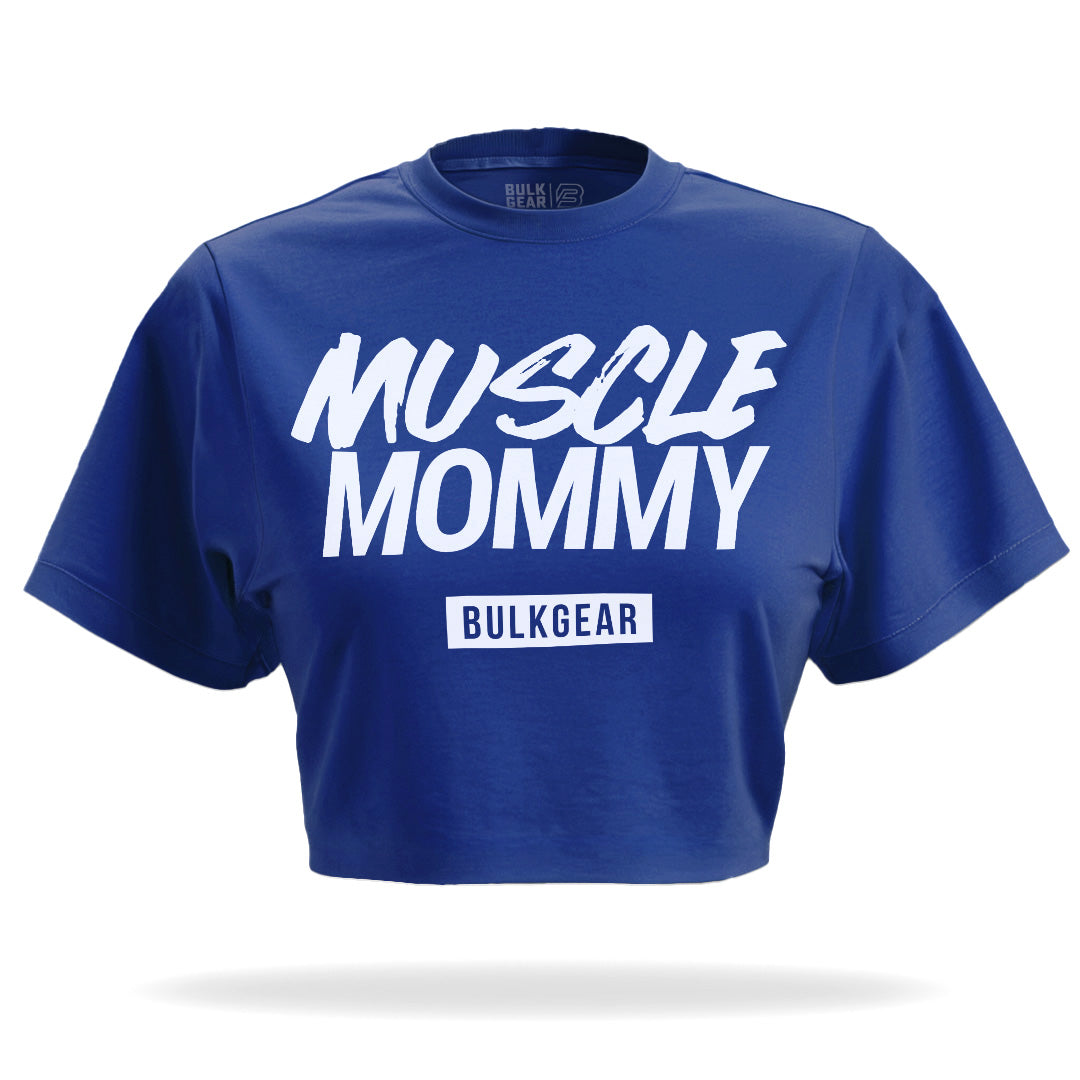 "MUSCLE MOMMY" Raw Edge Crop (COOL BLUE)