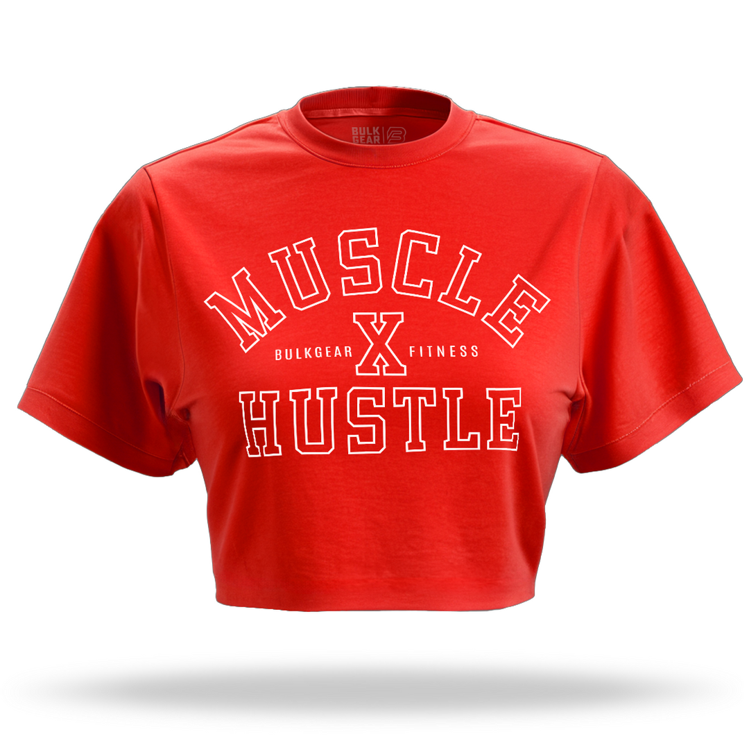 "MUSCLE X HUSTLE" Crop Top (RED)