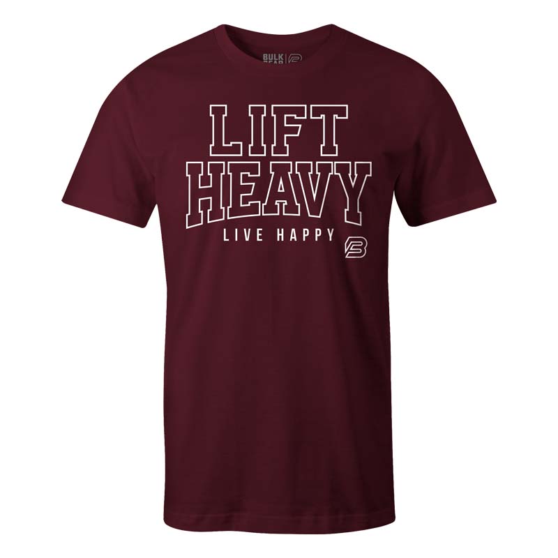 "LIFT HEAVY LIVE HAPPY" Uni-Flex Tee (BURGUNDY)