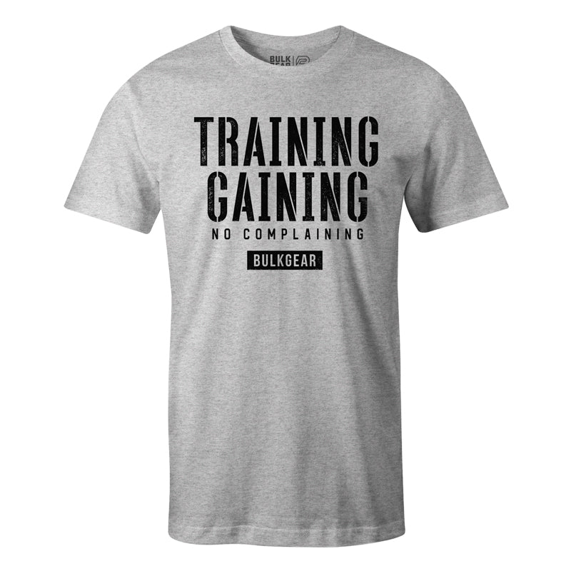 "TRAINING AND GAINING" Uni-Flex Tee (ATHLETIC HEATHER)