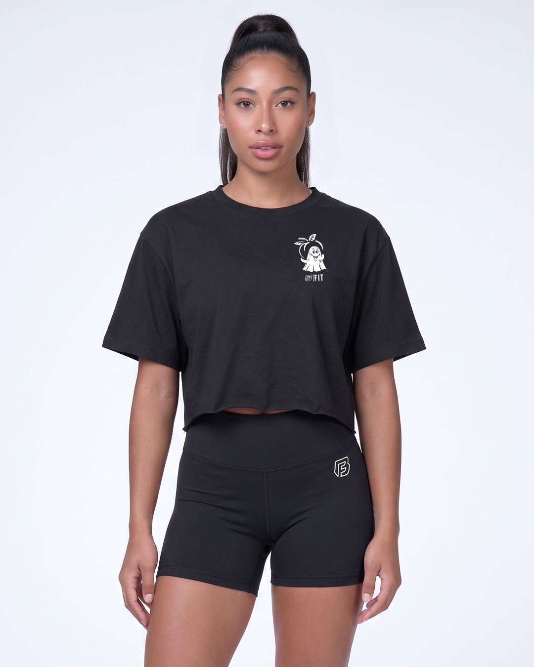 "BOOOTY FOCUS"  RAW EDGE CROP (BLACK)