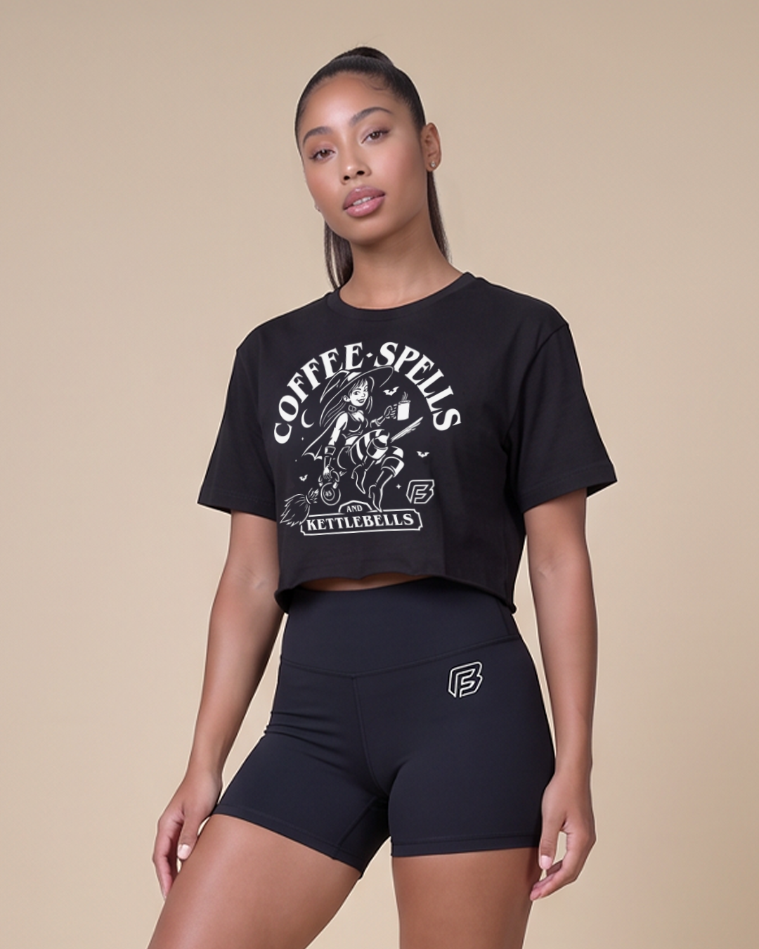 "COFFEE SPELLS" Crop Top (BLACK)