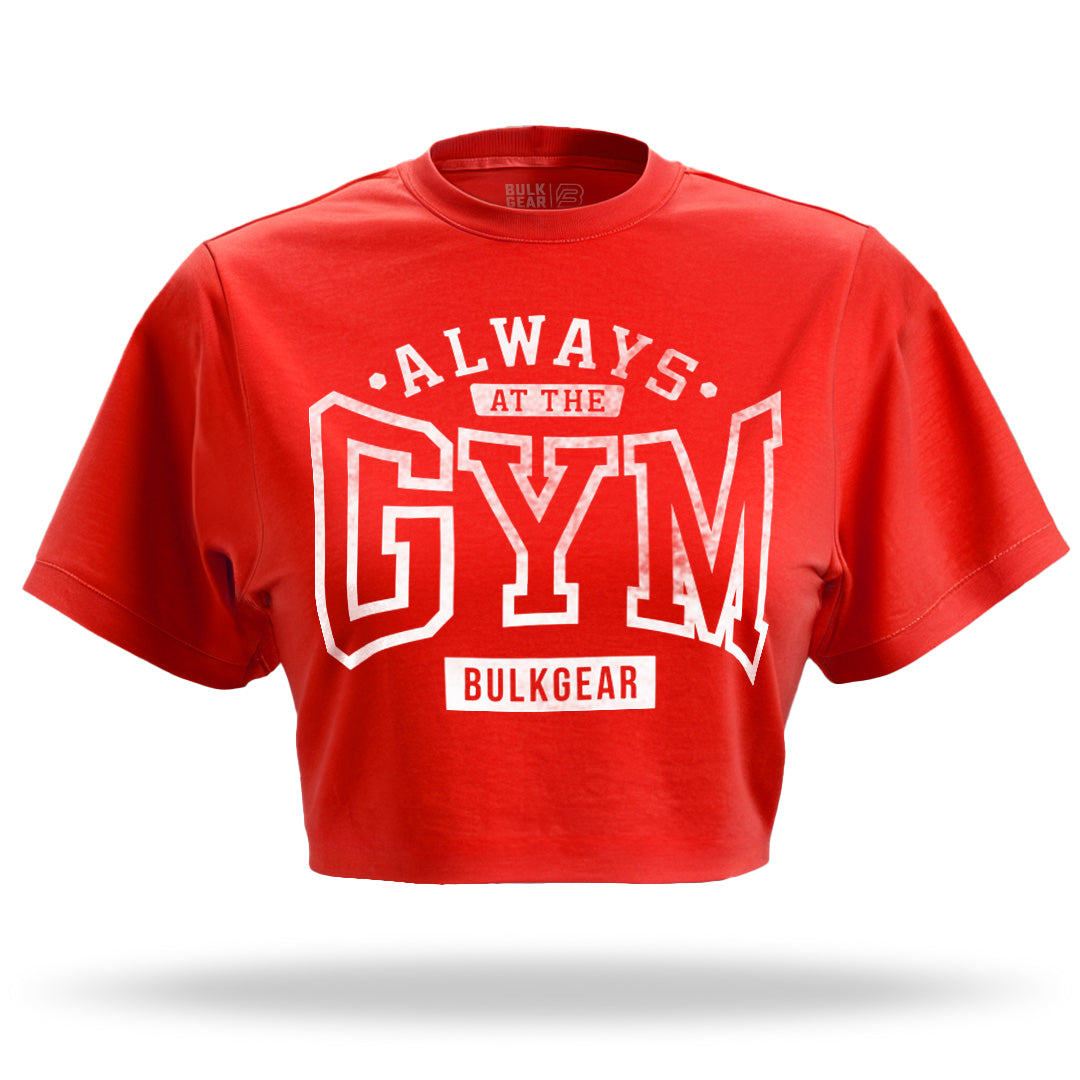 "ALWAYS AT THE GYM" Raw Edge Crop RED)