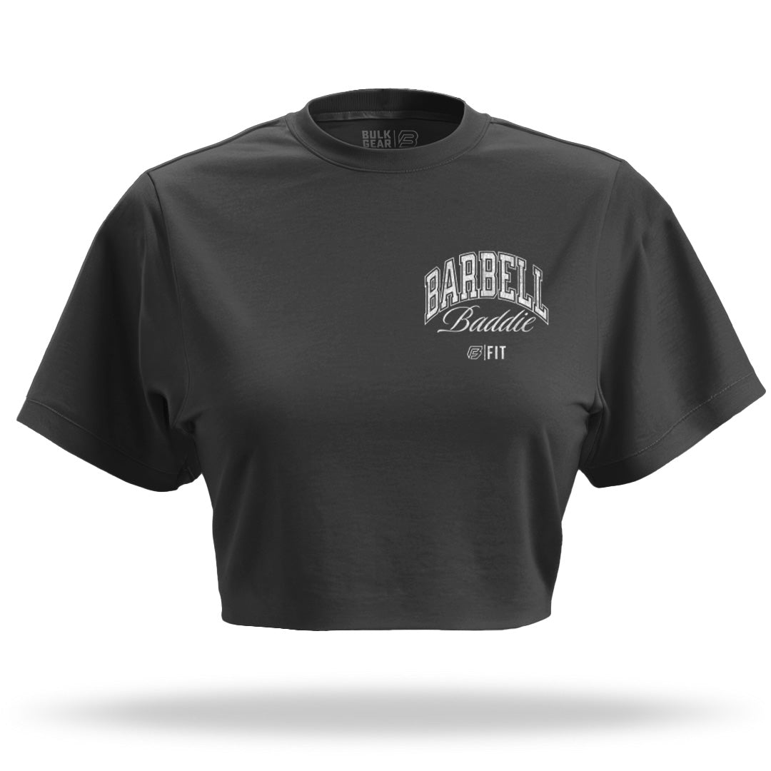 "BARBELL BADDIE" Crop Top (CARBON)