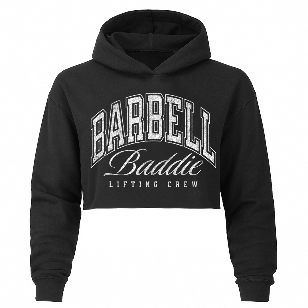 "BARBELL BADDIE" Hyper Crop Hoodie (BLACK)