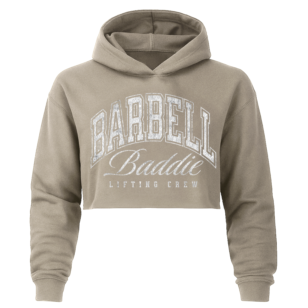 "BARBELL BADDIE" Hyper Crop Hoodie (SAND)