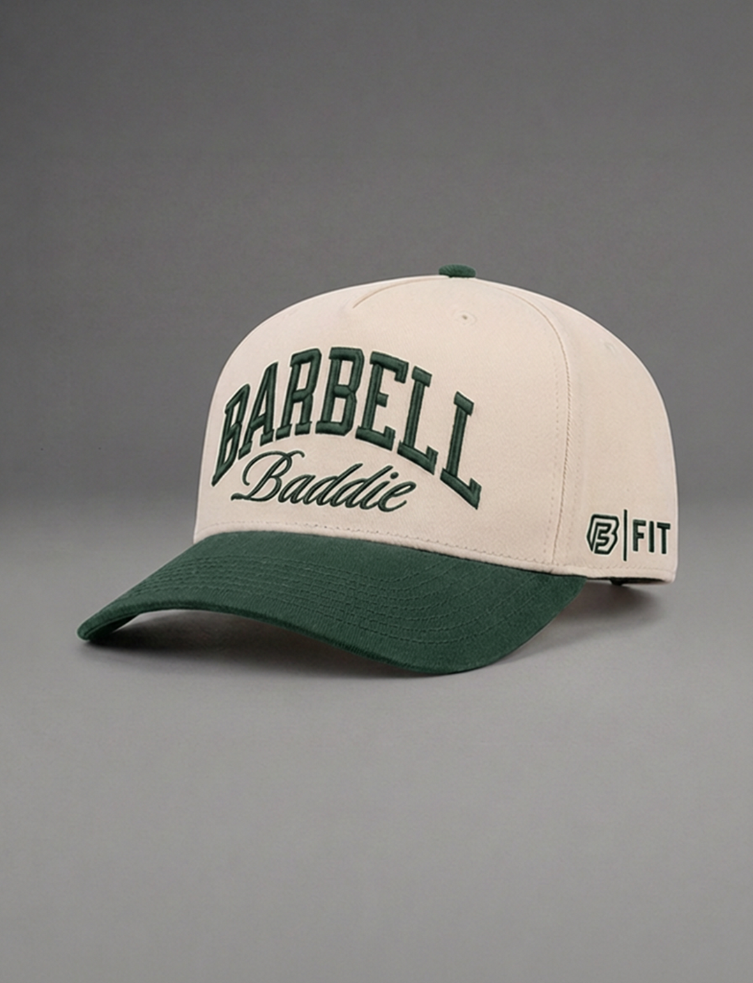 BARBELL BADDIE  HAT (NATURAL w/ FOREST)