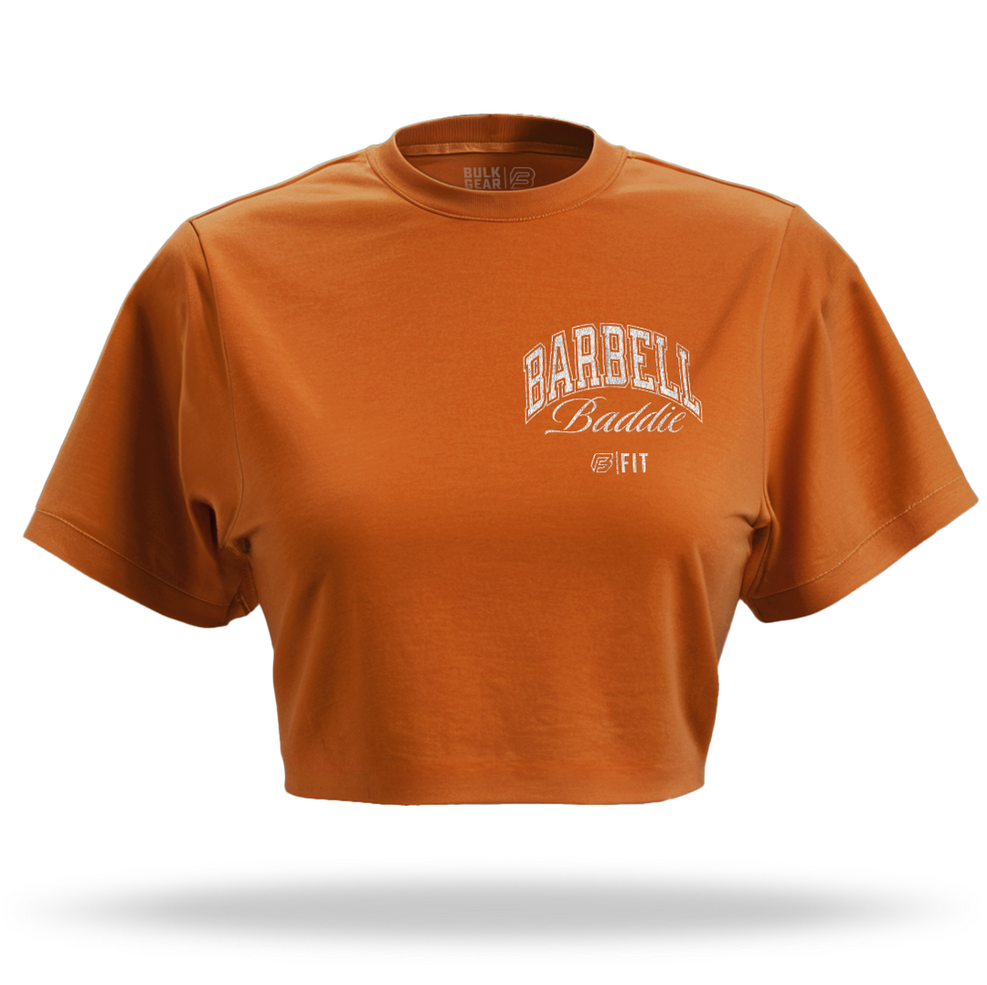 "BARBELL BADDIE" Crop Top (PUMPKIN)