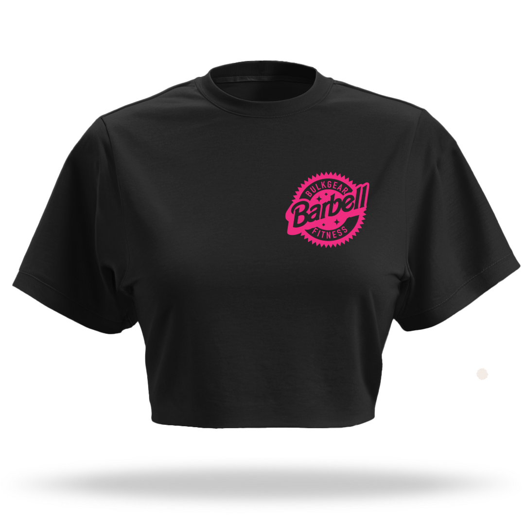 "BARBELL GIRL" Raw Edge Crop (BLACK)