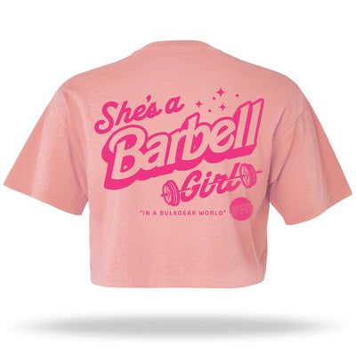 "BARBELL GIRL" Raw Edge Crop (PINK)