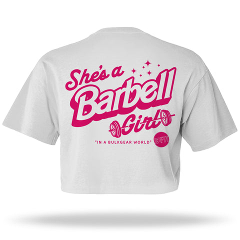 "BARBELL GIRL" Raw Edge Crop (WHITE)