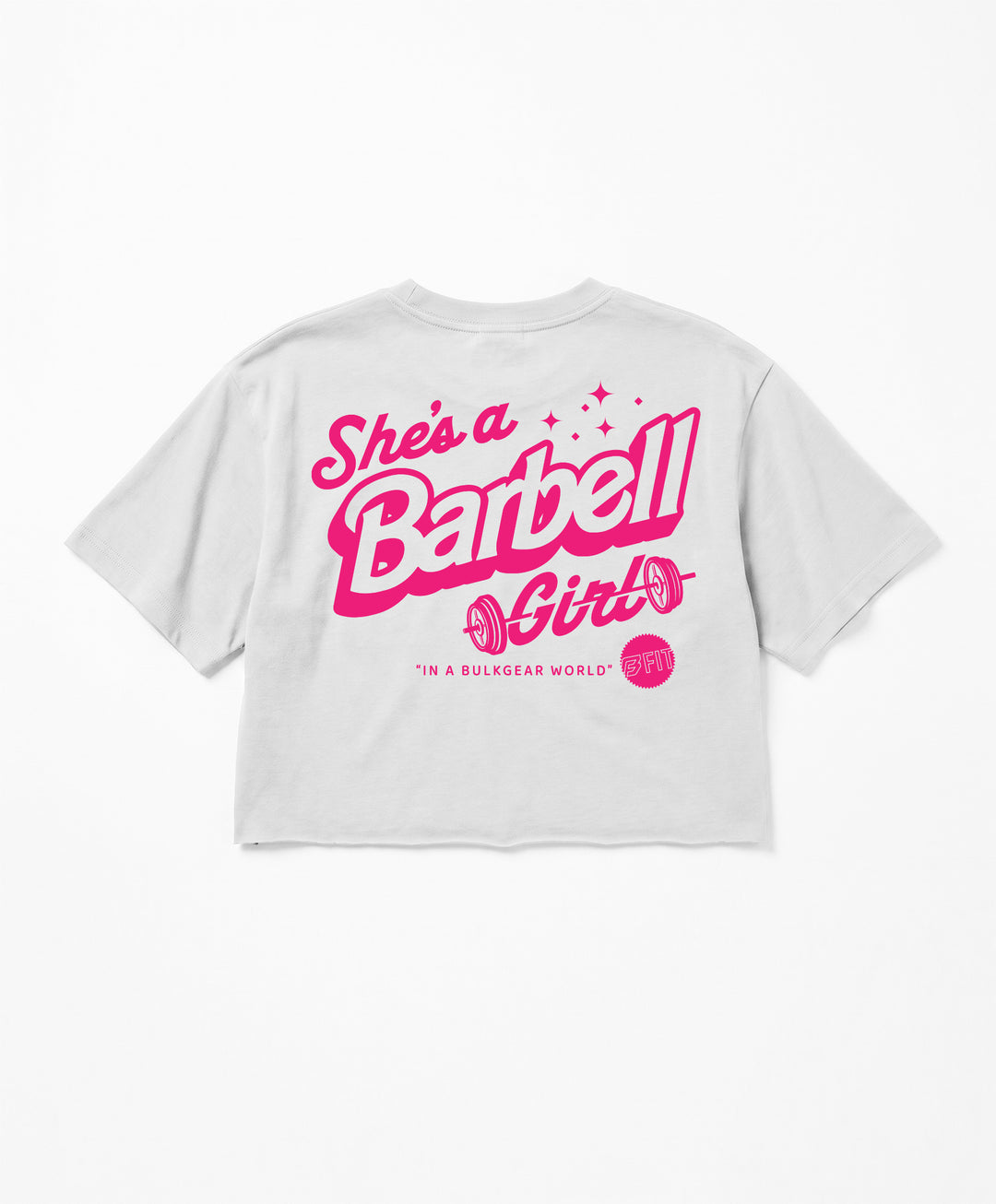 "BARBELL GIRL" Raw Edge Crop (WHITE)
