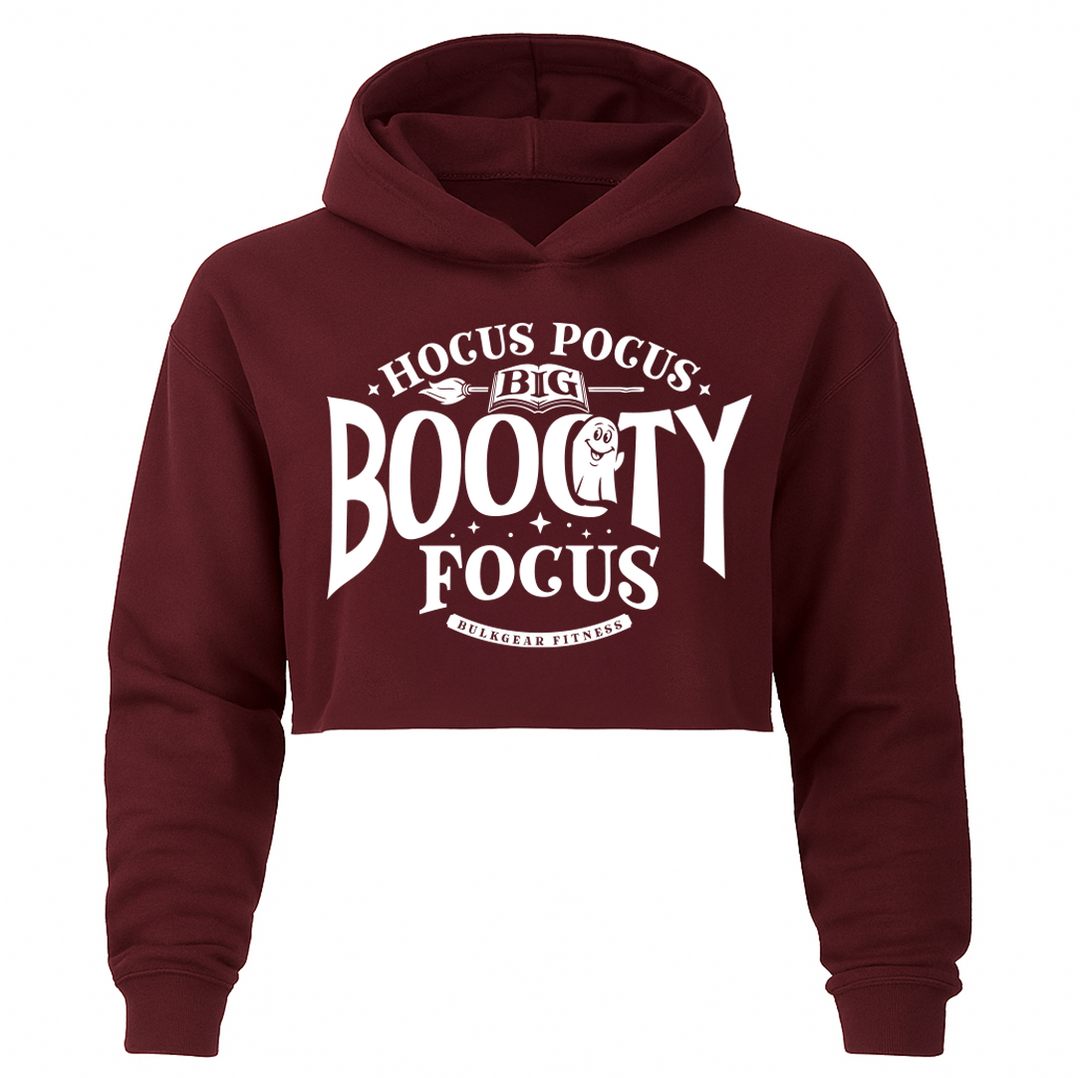 "BOOOTY FOCUS" Hyper Crop Hoodie (BURGUNDY)
