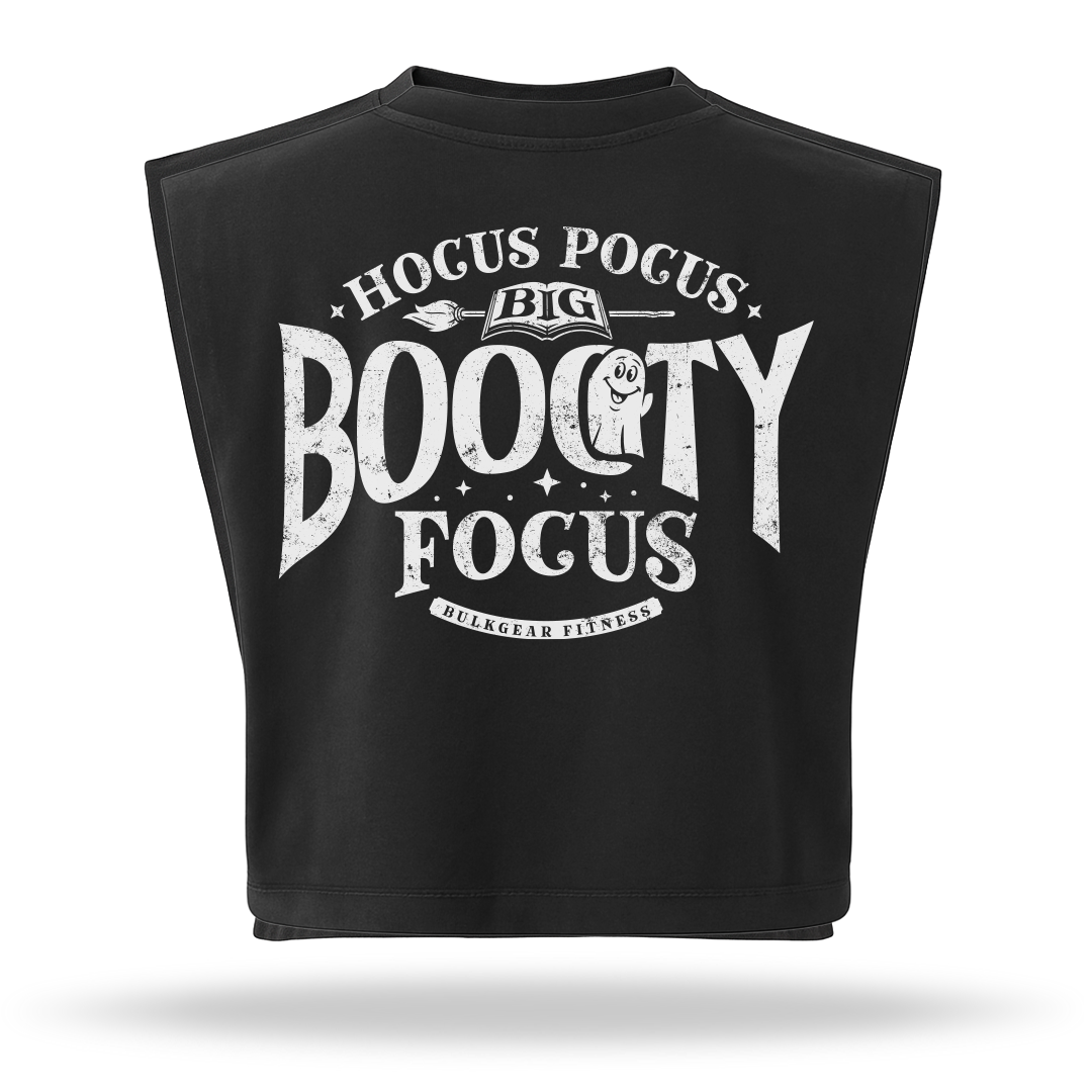 "BOOOTY FOCUS" MUSCLE CROP (TRUE BLACK)