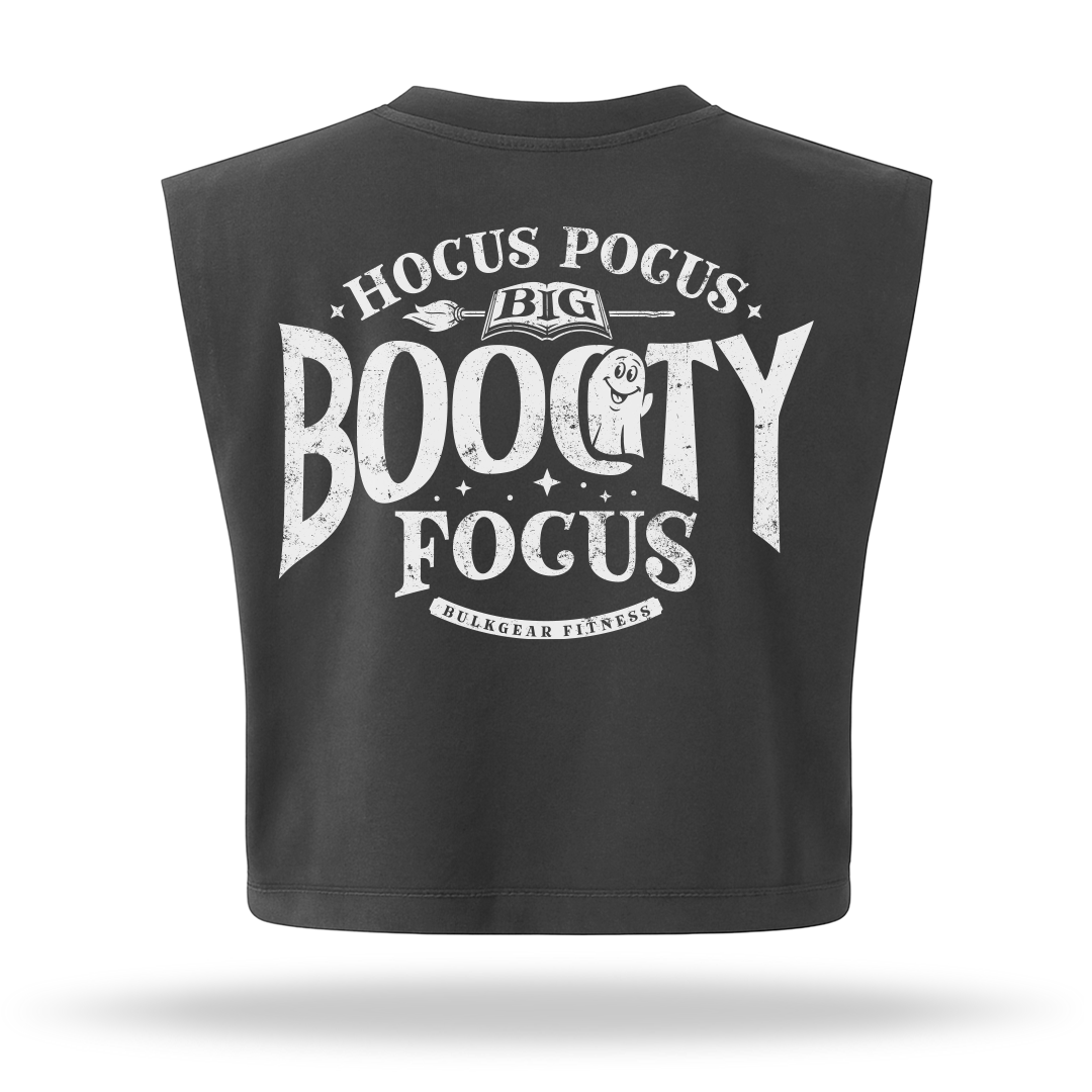 "BOOOTY FOCUS" MUSCLE CROP (FADED BLACK)
