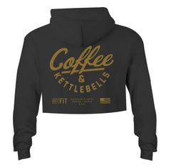 "COFFEE AND KETTLEBELLS" HYPER crop hoodie (BLACK)