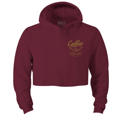 "COFFEE AND KETTLEBELLS" HYPER crop hoodie (BURGUNDY)