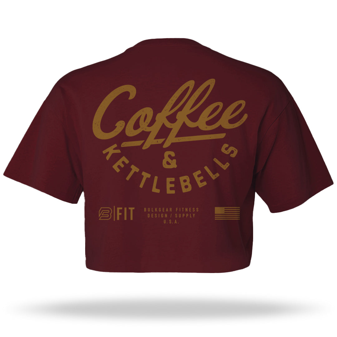 "COFFEE AND KETTLEBELLS" Raw Edge Crop (BURGUNDY) XL Only (1 Left)