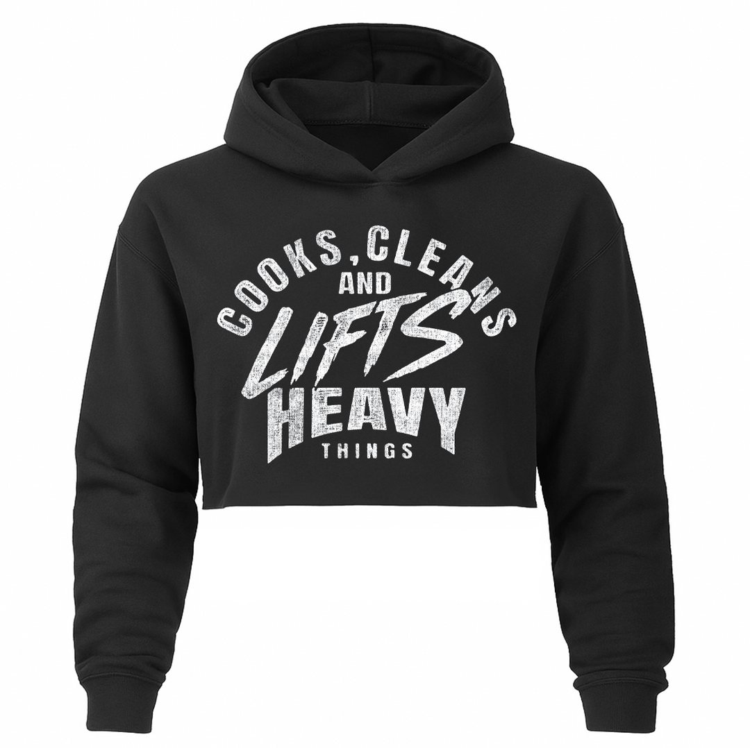 "COOKS AND CLEANS" Hyper Crop Hoodie (BLACK)