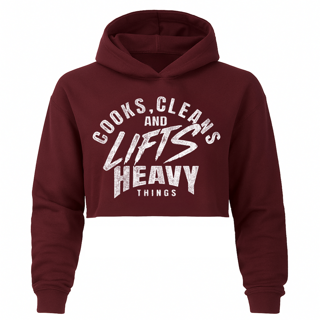 "COOKS AND CLEANS" Hyper Crop Hoodie (BURGUNDY)