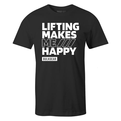 "LIFTING MAKES ME HAPPY" Uni-Flex Tee (BLACK)