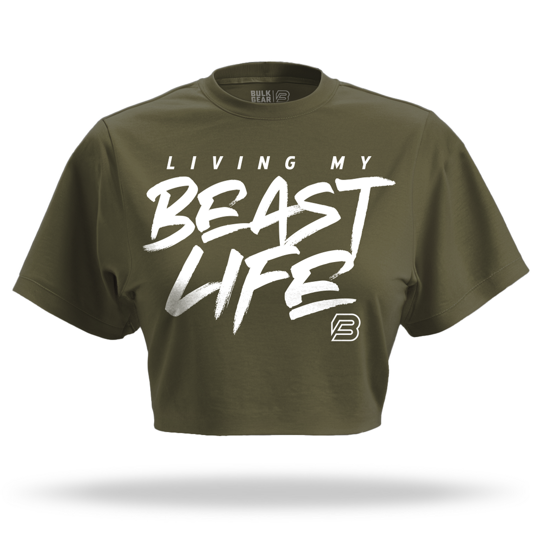 "LIVING MY BEAST LIFE" Crop Top (MILITARY)