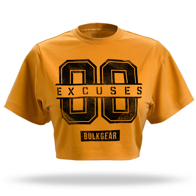 "00 EXCUSES" Raw Edge Crop  (GOLD)