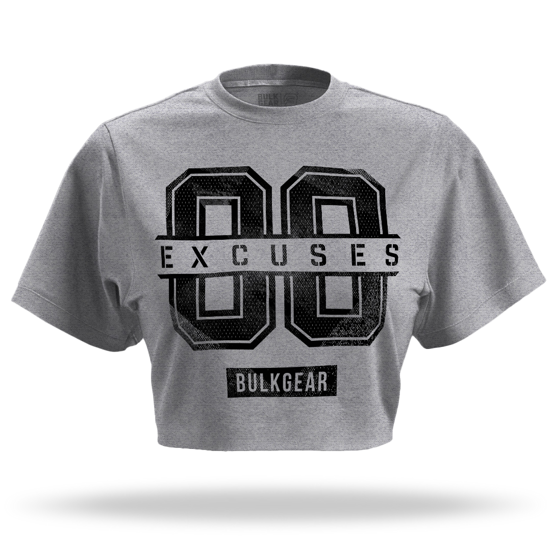 "00 EXCUSES" Raw Edge Crop (ATHLETIC HEATHER)