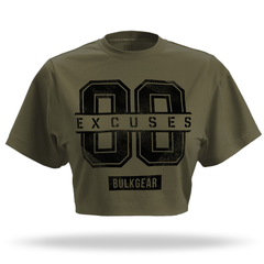 "00 EXCUSES" Raw Edge Crop (MILITARY)