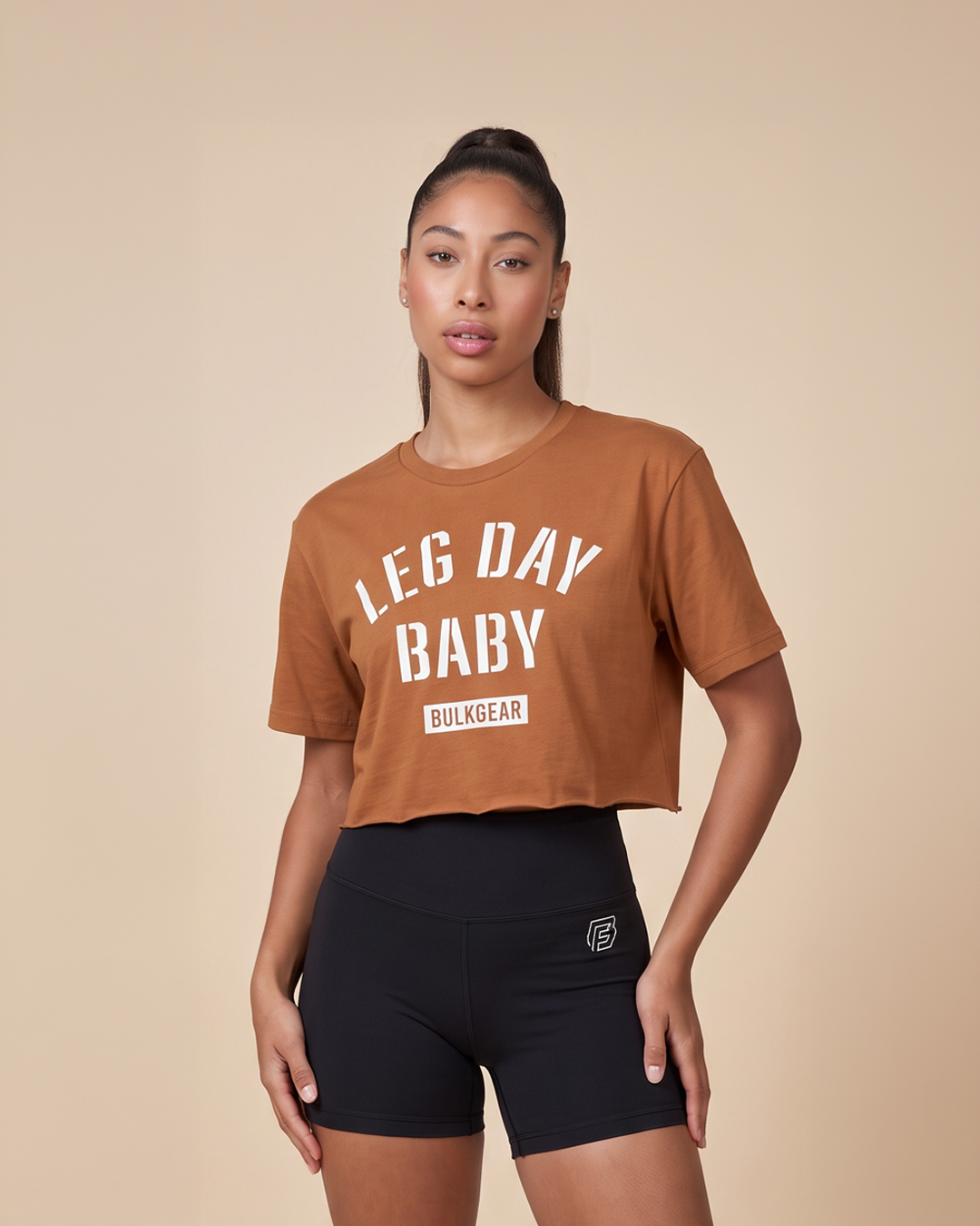 "LEG DAY BABY" RAW EDGE CROP (PUMPKIN)