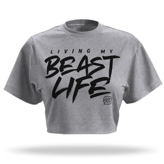 "LIVING MY BEAST LIFE" Raw Edge Crop (ATHLETIC HEATHER)