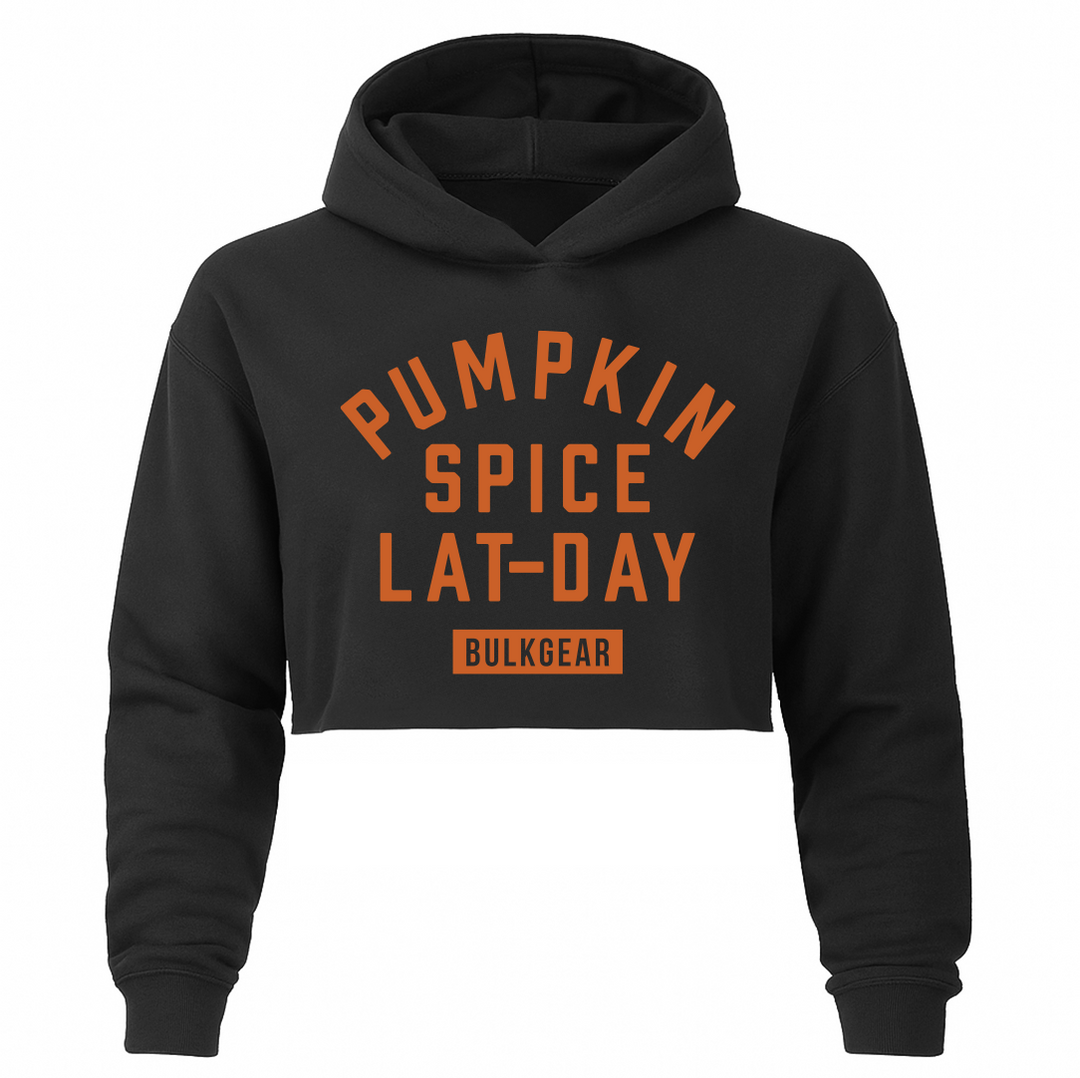 "PUMPKIN SPICE LAT-DAY" Hyper Crop Hoodie (BLACK)