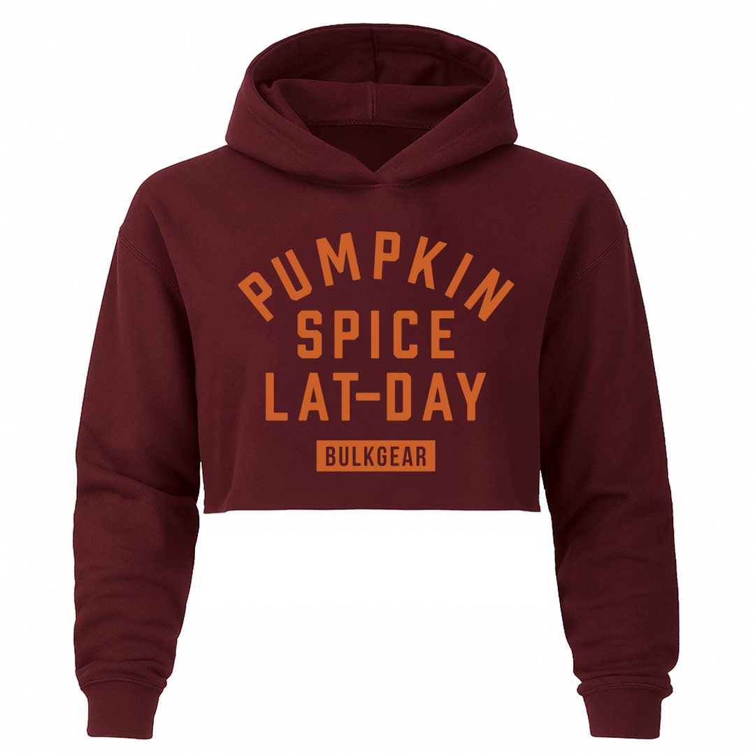 "PUMPKIN SPICE LAT-DAY" Hyper Crop Hoodie (BURGUNDY)