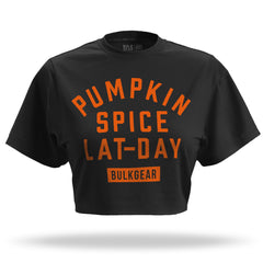 "PUMPKIN SPICE LAT-DAY" Raw Edge Crop (BLACK)