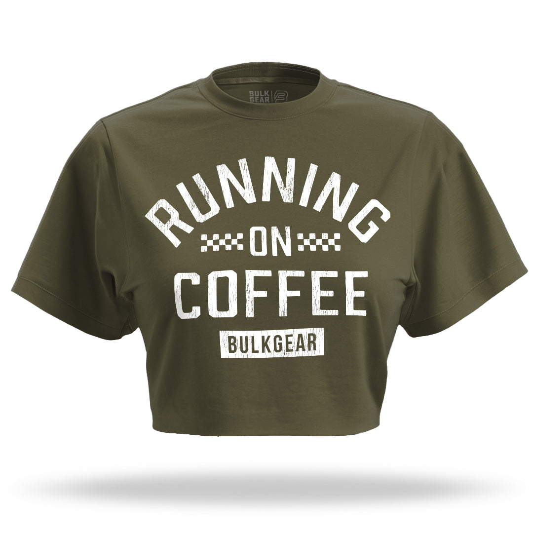 "RUNNING ON COFFEE" Crop Top (MILITARY)