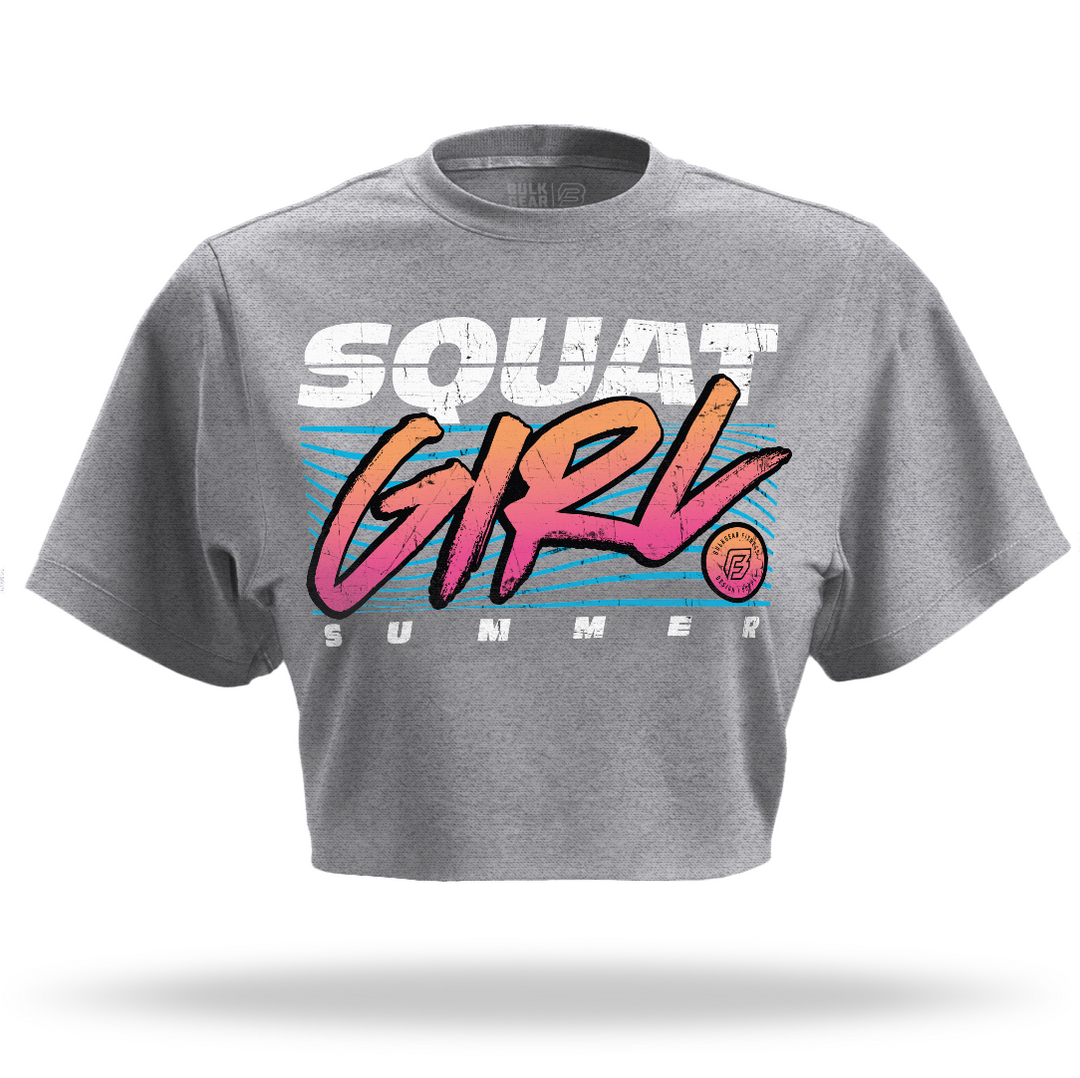 "SQUAT GIRL SUMMER" Crop Top (ATHLETIC HEATHER)