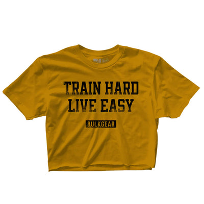 "TRAIN HARD, LIVE EASY" Raw Edge Crop  (ANTIQUE GOLD)
