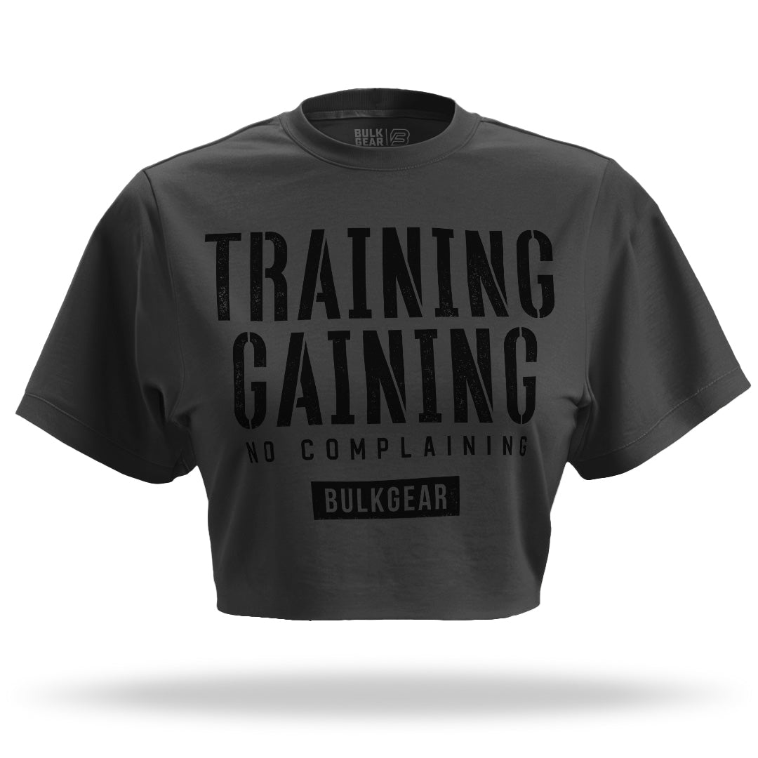 "TRAINING AND GAINING" Crop Top (CARBON)