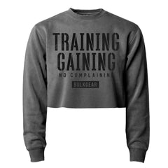 "TRAINING GAINING NO COMPLAINING" BOXY crop sweater (INKWELL)
