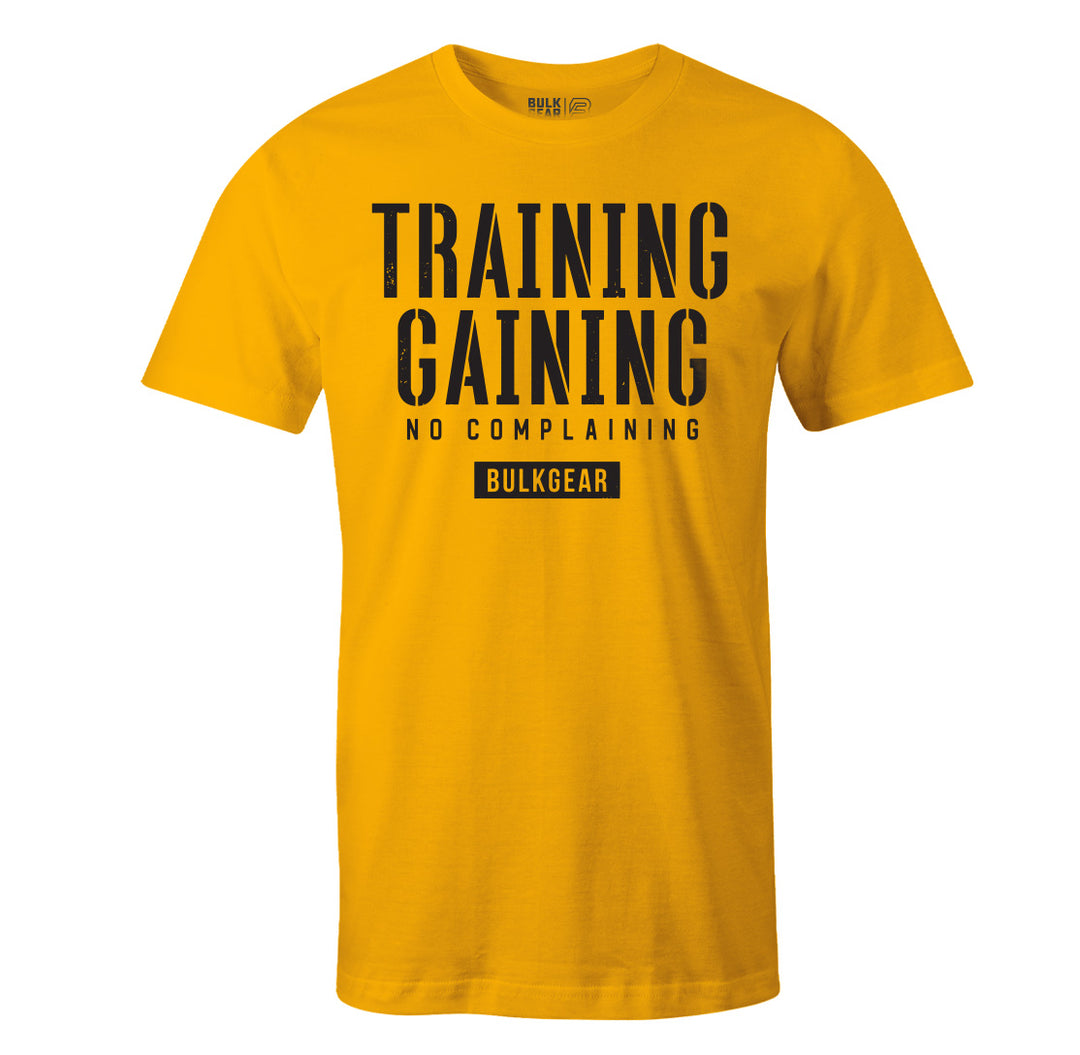 "TRAINING AND GAINING" Uni-Flex Tee (GOLD)