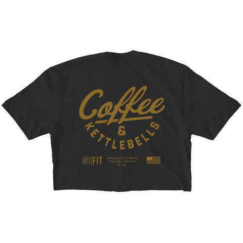 "COFFEE AND KETTLEBELLS" Raw Edge Crop (BLACK)