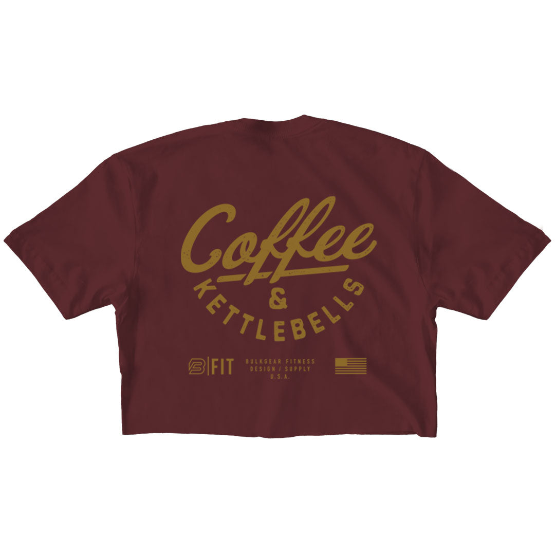 "COFFEE AND KETTLEBELLS" Raw Edge Crop (BURGUNDY) XL Only (1 Left)